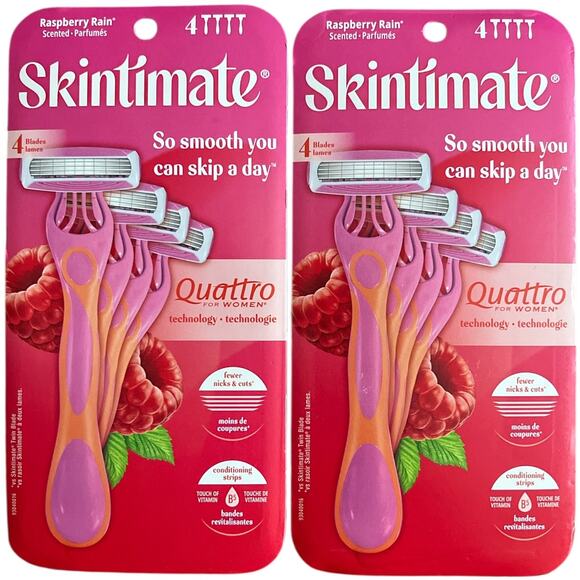 Lot 2 Skintimate Raspberry Rain 4-Blade Disposable Razors, 4 CT - Picture 1 of 4